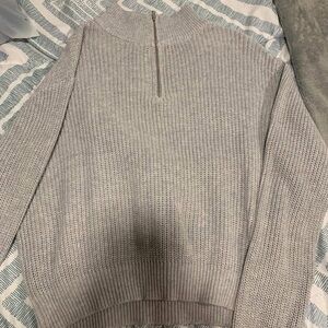 Grey Dove 1/4 zip sweater …. Fits semi relaxed/relaxed , lighter-weight knit